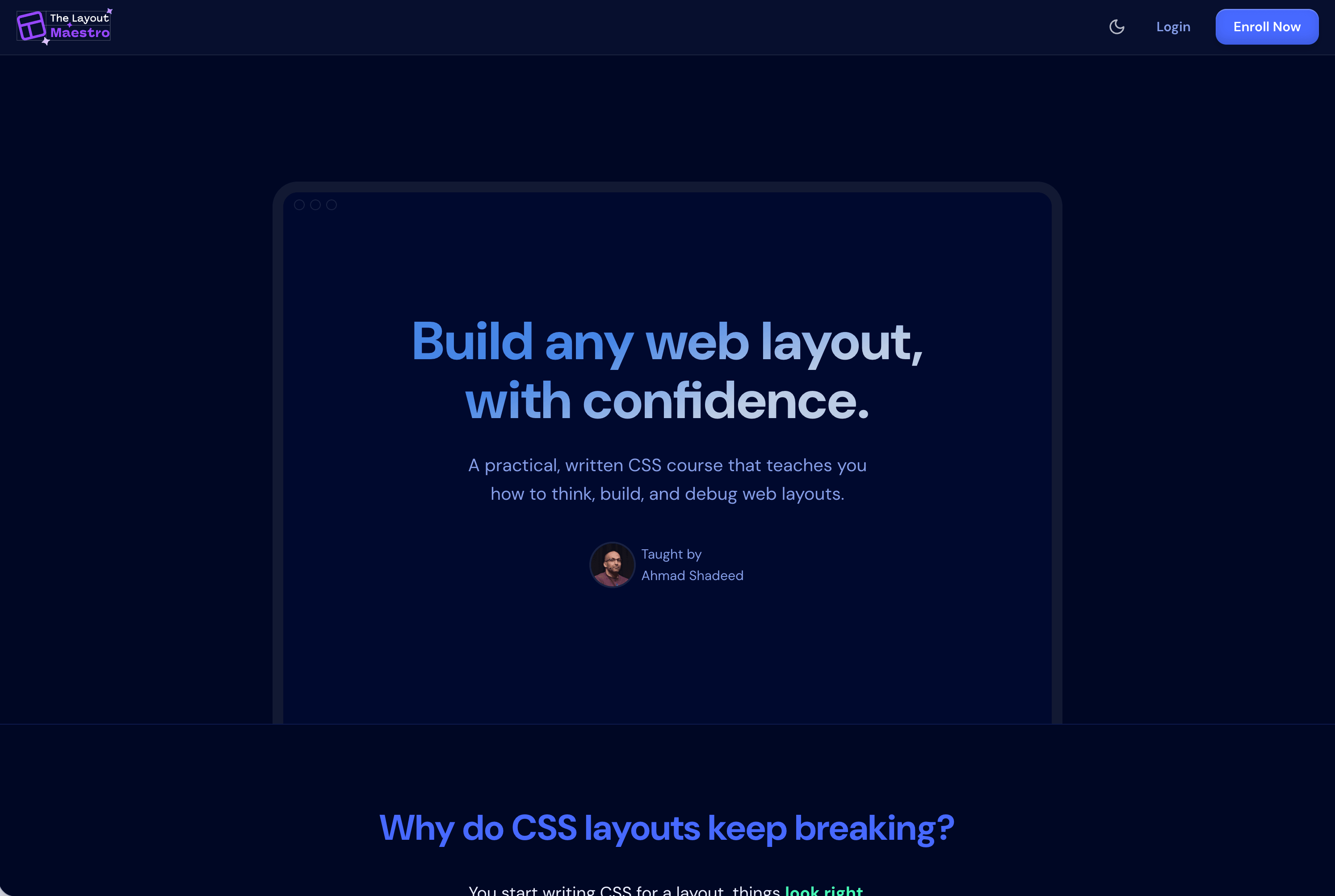 A screenshot of the Layout Maestro course landing page